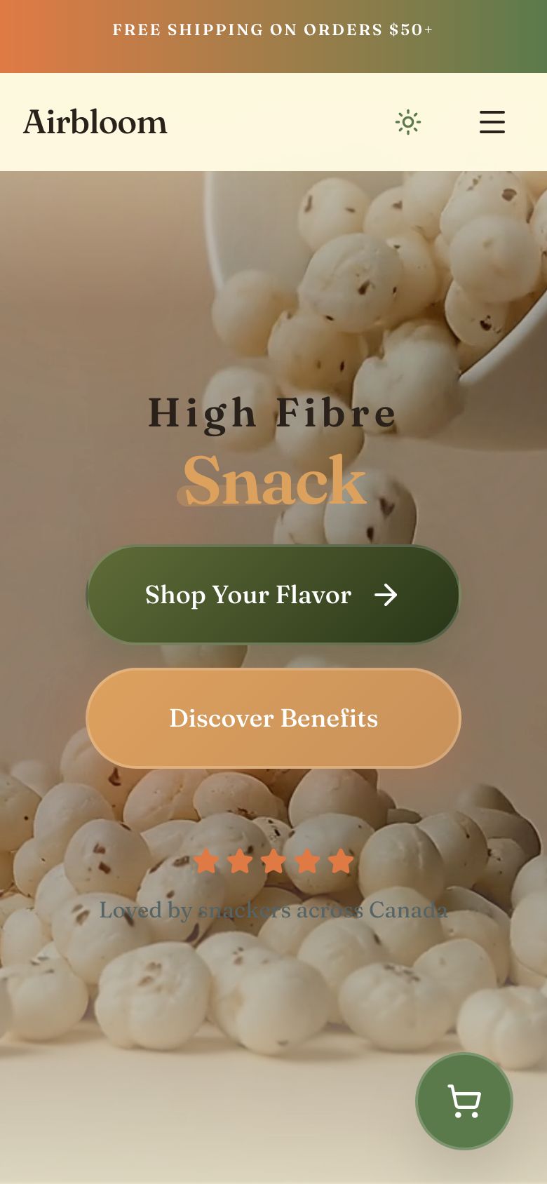 Airbloom's home page, on a phone