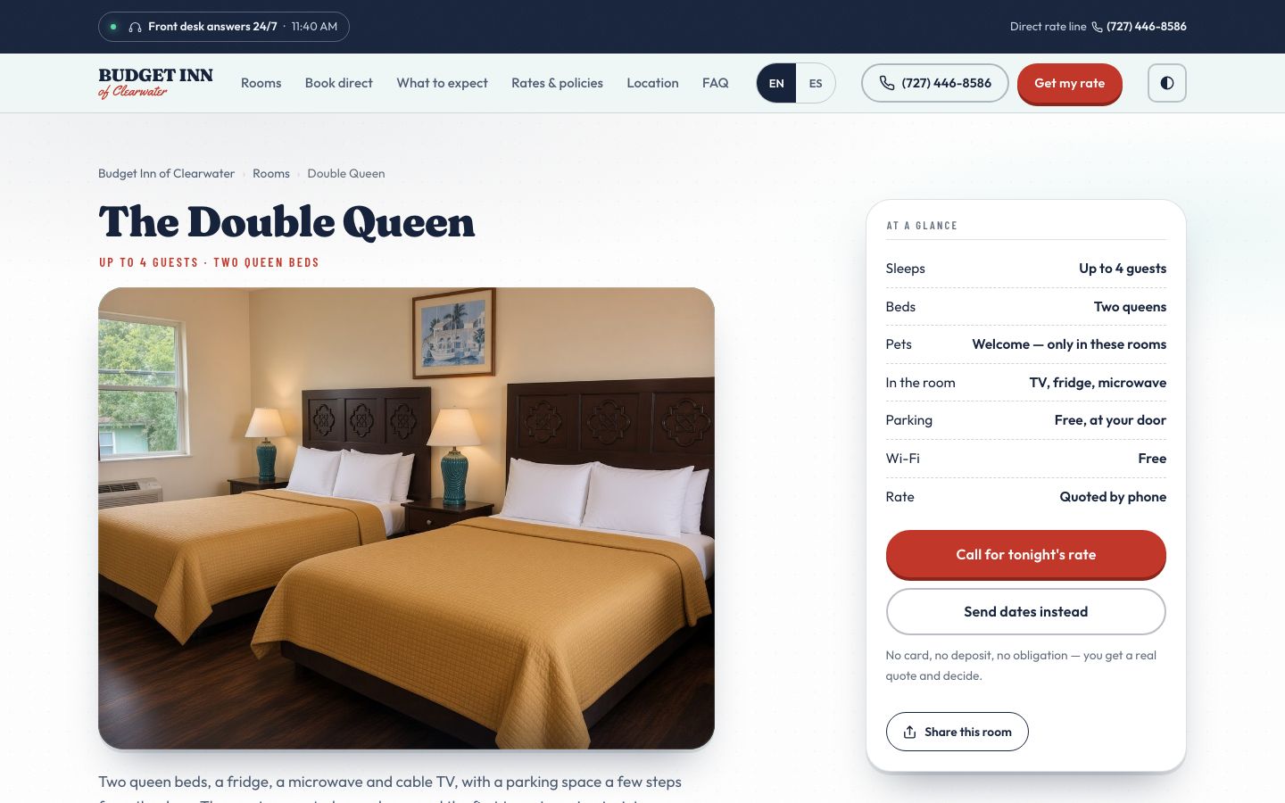 One of Budget Inn of Clearwater's room pages