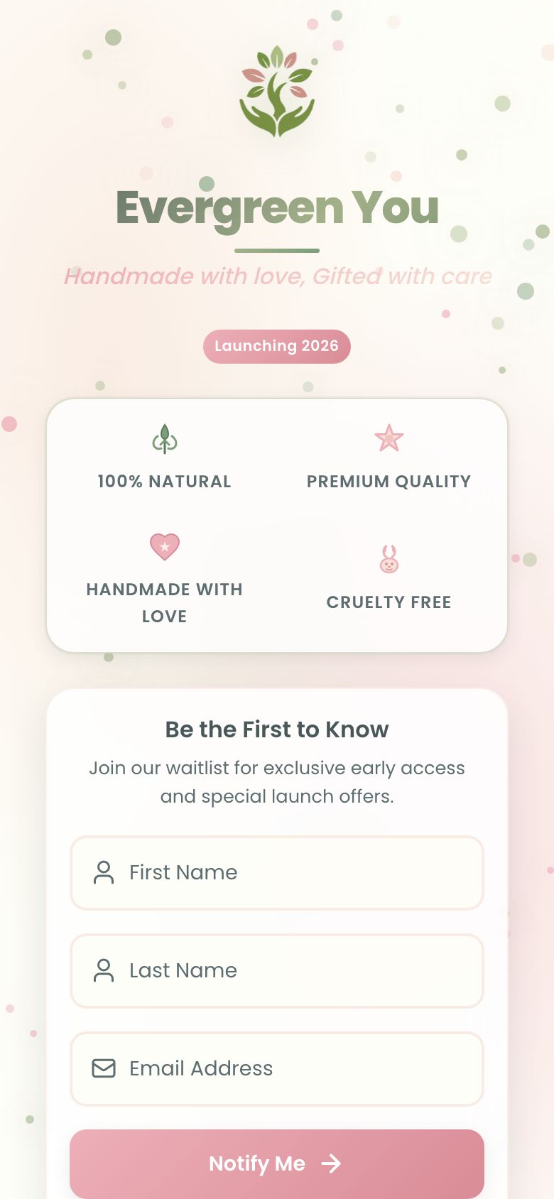 Evergreen You's coming-soon page, on a phone