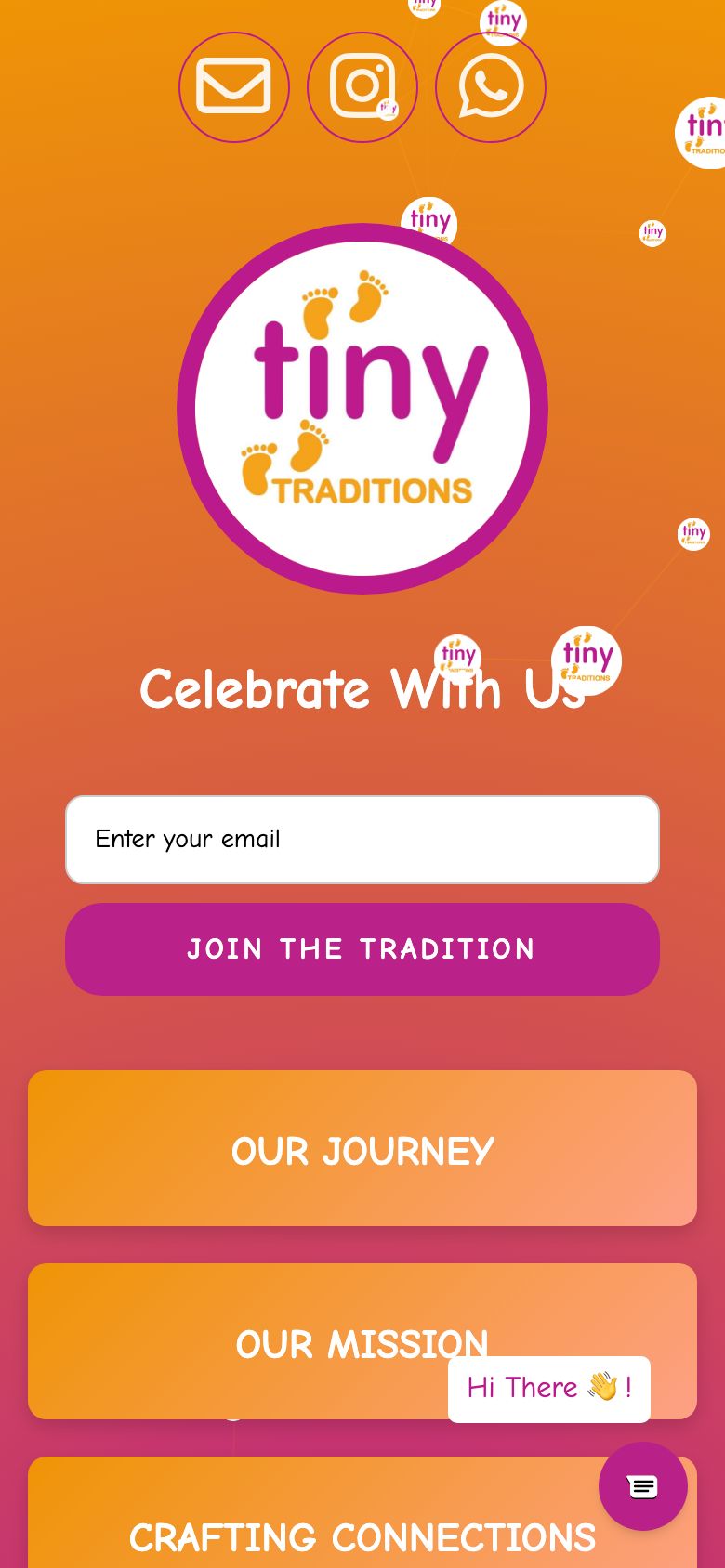 Tiny Traditions' home page, on a phone